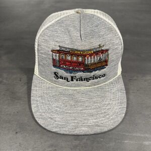 Vintage 70s‎ 80s San Francisco California Snapback Hat Gray White Nylon Railcar